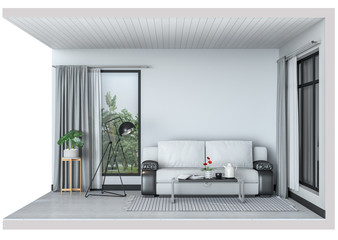 Minimalist interior living room, 3D render