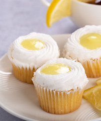 Closeup of Lemon Cupcakes with White Icing