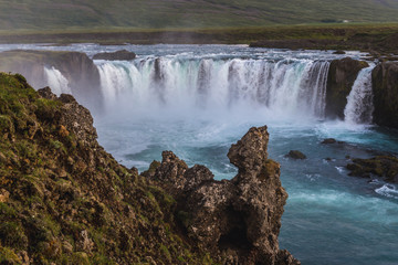 Aerial view on Godafoss waterfall in Iceland