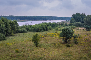Aerial view with Ozierany reservoir lake in Podlasie region of Poland