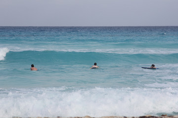 Children at Play in Ocean - Cancun, Mexico