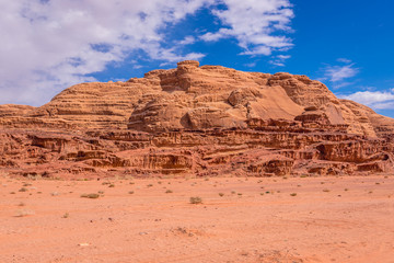 Rocky mountain in Wadi Rum also known as Valley of light or Valley of sand in Jordan