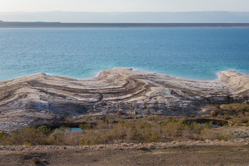 Jordanian side of Dead Sea with deposits of so called rock salt