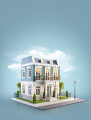 Unusual 3d illustration of a beautiful house with