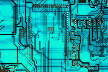 clear chip without processors and transistors, blue