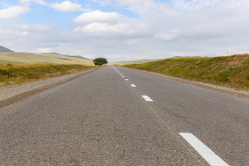 asphalt road in Mongolia, beautiful Mongolian landscape