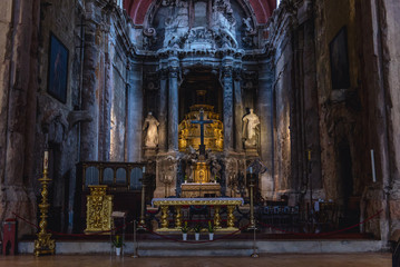 Main altar in Sao Domingos historical church in Lisbon city, Portugal