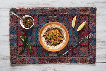 Mujadarra - arabian dish with rice and lentils.