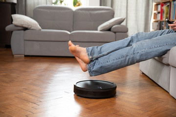 Cleaning concept - automatic robotic hoover clean the room