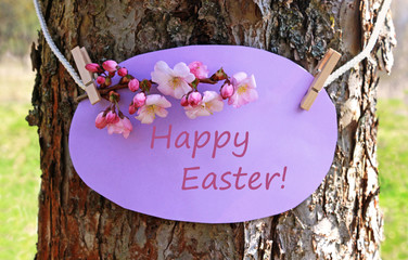 label Happy Easter on a tree