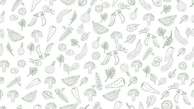 Vegetables seamless pattern, graphics on white background. Vector