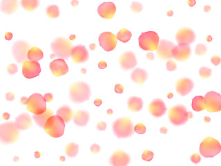 Rose gold petals flying cosmetics vector background.