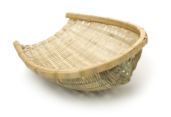 Bamboo basket hand made isolated on white background. Woven from bamboo tray.