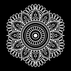 Round mandala for coloring on black background