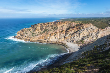Fototapeta na wymiar Aerial view on a shore of Cabo Espichel headland in Setubal District of Portugal