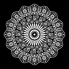 Round mandala for coloring on black background