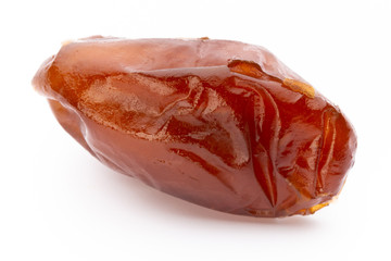 Dry dates isolated on white background. Top view. Flat lay pattern.