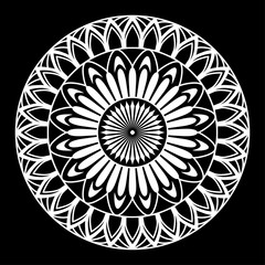 Round mandala for coloring on black background