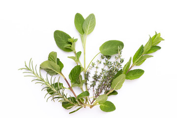 Herbal spice on a white background. Top view.