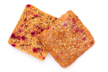 Rye bread slice on a white background.