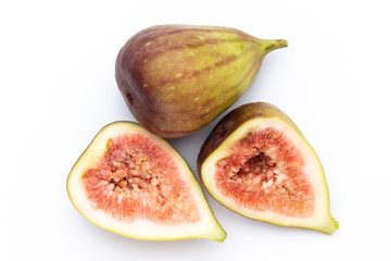 Fig fruits isolated on white background. Top view. Flat lay pattern