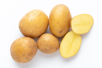 Potatoes isolated on white background. Flat lay. Top view.