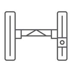 Hydraulic lift car thin line icon, auto and mechanic, car lifting sign, vector graphics, a linear pattern on a white background.