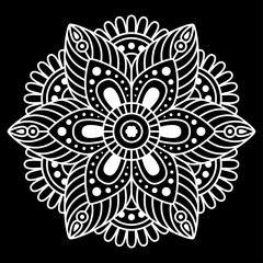 Round mandala for coloring on black background