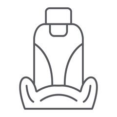 Car seat thin line icon, auto and part, car armchair sign, vector graphics, a linear pattern on a white background.