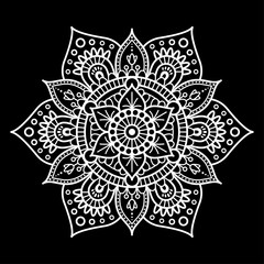 Round mandala for coloring on black background