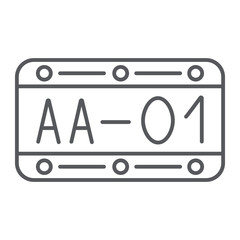 Car number thin line icon, automobile and part, metal number sign, vector graphics, a linear pattern on a white background.