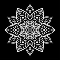 Round mandala for coloring on black background