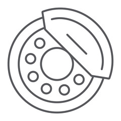 Brake pads thin line icon, auto and part, brake shoe sign, vector graphics, a linear pattern on a white background.