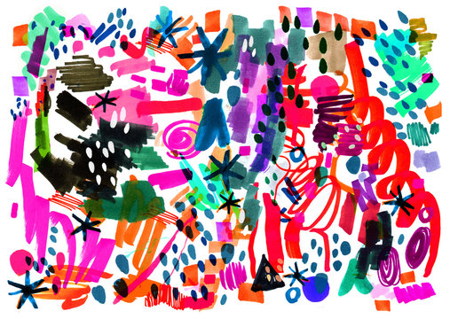 Modern multicolor futuristic pop art pattern. Bright color abstract painting in Neo Memphis style.