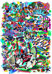 Modern multicolor futuristic pop art pattern. Bright color abstract painting in Neo Memphis style.