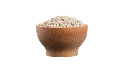 small white bean in wooden bowl isolated on white background. nutrition. food ingredient.