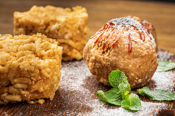 Traditional Arabic dessert baklava with honey and nuts.