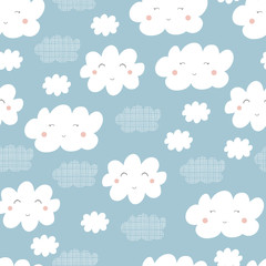 Cute clouds seamless pattern. Sky background. Baby design.