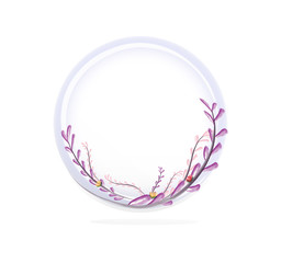 summer vintage floral cycle frame and banner with blooming purple flowers ,natural botanical vector on white background in crystal ball watercolor style pattern