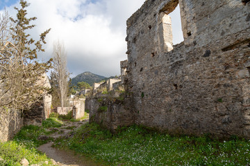 The abandoned Greek Village of Kayakoy, Fethiye, Turkey. Old greek houses, kaya koy near Mediterranean coast.