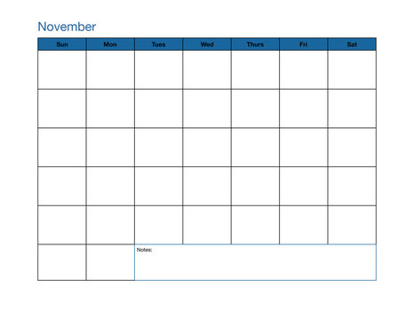 November Blank Calendar Page