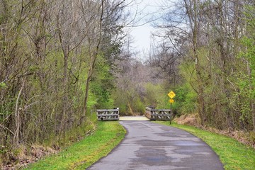 Views of Bridges and Pathways along the Shelby Bottoms Greenway and Natural Area Cumberland River frontage trails, bottomland hardwood forests, open fields, wetlands, and streams, Nashville, Tennessee