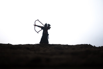 Medieval battle scene with cavalry and infantry. Silhouettes of figures as separate objects, fight...