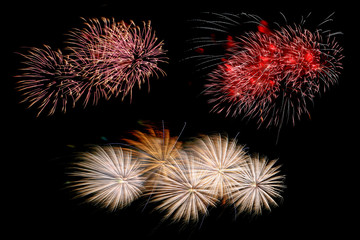 Collection of colorful fireworks on black background  for a holiday and a new year