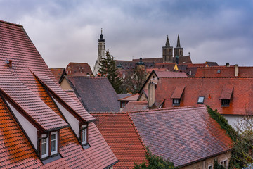 Red roofs of Rotenburg ob der Tauber. Germany