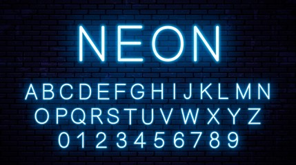 Fototapeta premium Blue neon english letters