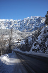Fototapeta na wymiar Ouray, Colorado - January 09, 2019: Highway 550 view minutes outside from Ouray town in Colorado, Usa