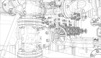 Fototapeta na wymiar Sketch of industrial equipment. Vector