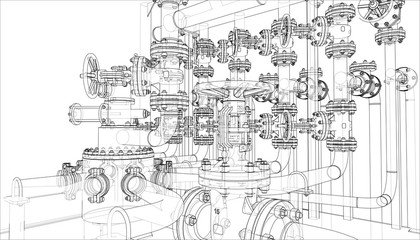 Sketch of industrial equipment. Vector