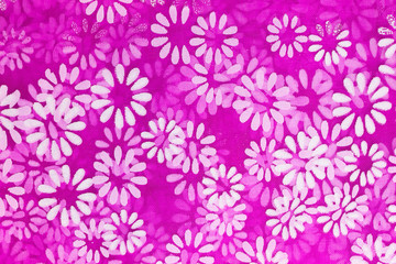 Abstract seamless background of pink net fabric with white flowers